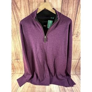 Orvis Mens 100% Merino Wool Sweater XL 1/4 Zip Plum Color NWT - READ